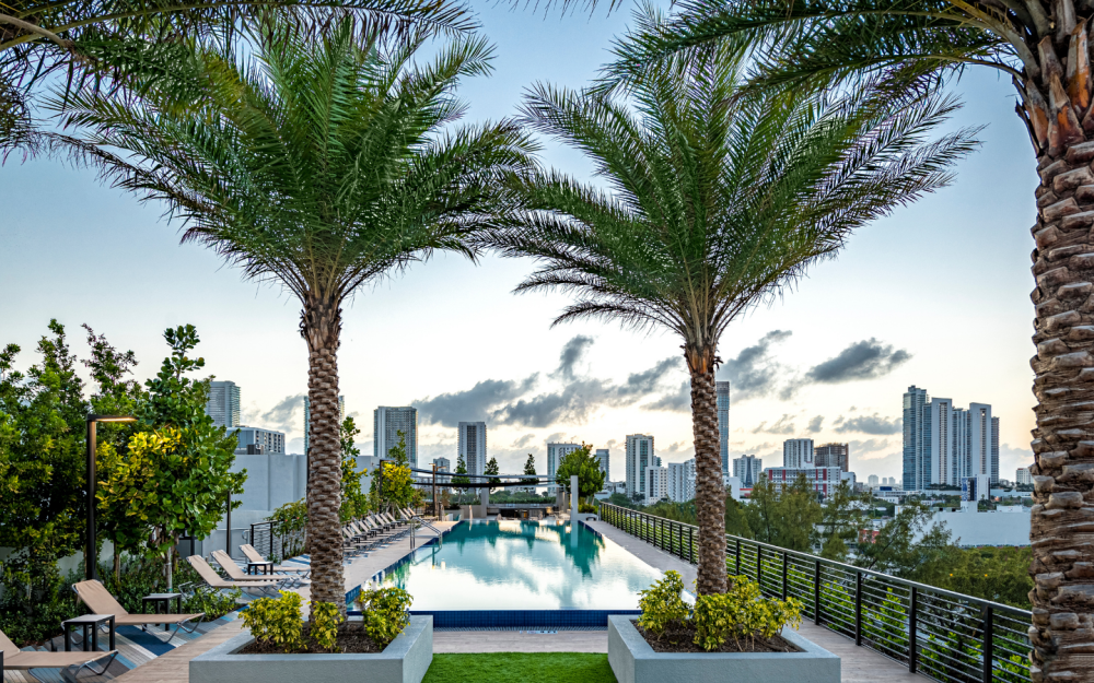 No Sentral Wynwood, você desfrutará de suítes espaçosas e prontas para morar. As comodidades de luxo incluem uma piscina deslumbrante na cobertura, academia e lounge na cobertura.