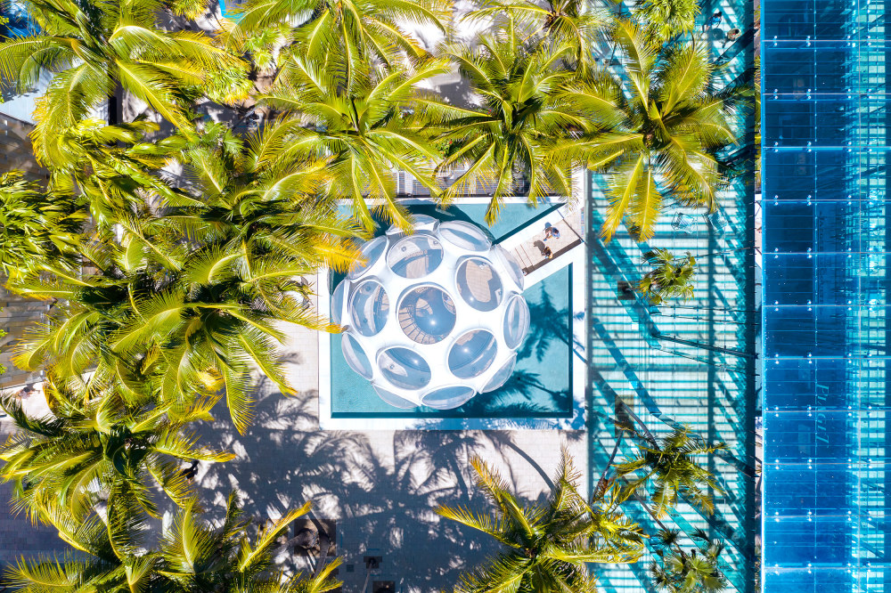 Foto aérea de Palm Court em Miami Design District Foto aérea de Palm Court em Miami Design District