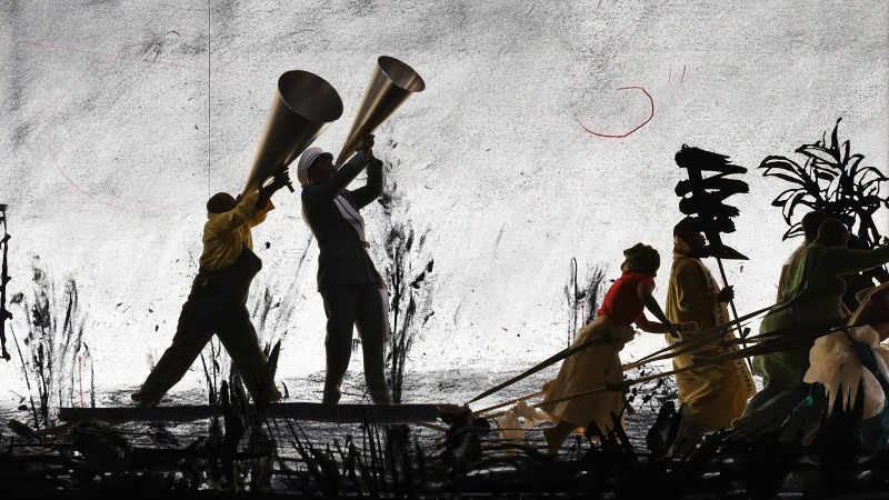 William Kentridge, "Plis dousman jwe dans la", videyo toujou. Egzibisyon kouri soti nan mai 19, 2018 , rive janvye. 20 , 2019 .